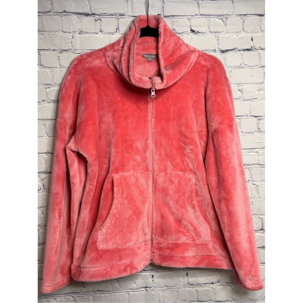 Talbots Coral Pink Cozy Soft Fleece Funnel Neck Full Zip Athleisure Jacket LP